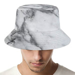 White Gray Marble Print Bucket Hat