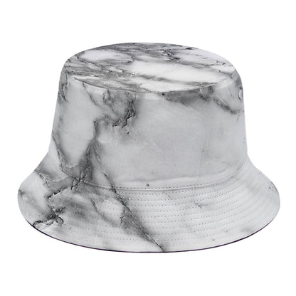 White Gray Marble Print Bucket Hat