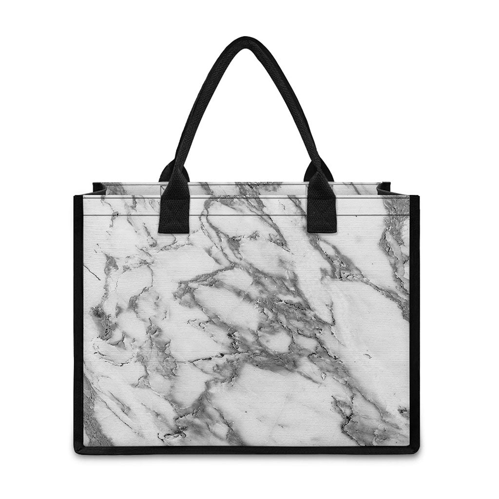 White Gray Marble Print Canvas Tote Bag