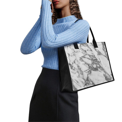 White Gray Marble Print Canvas Tote Bag