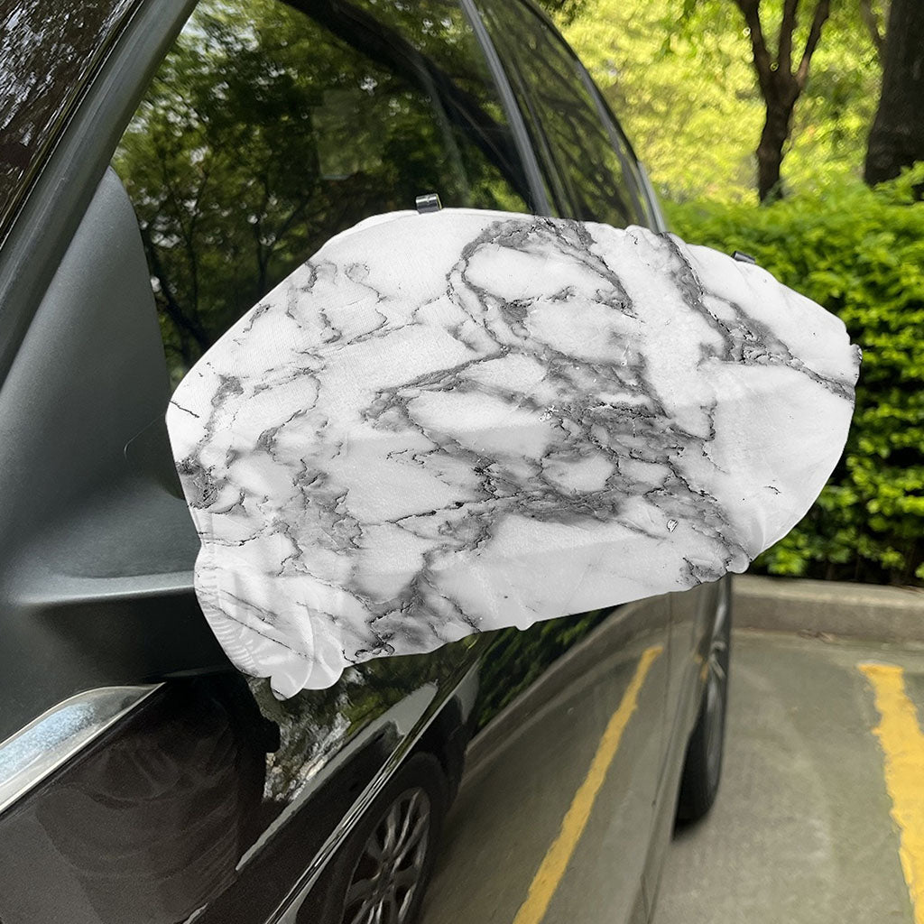 White Gray Marble Print Car Side Mirror Covers