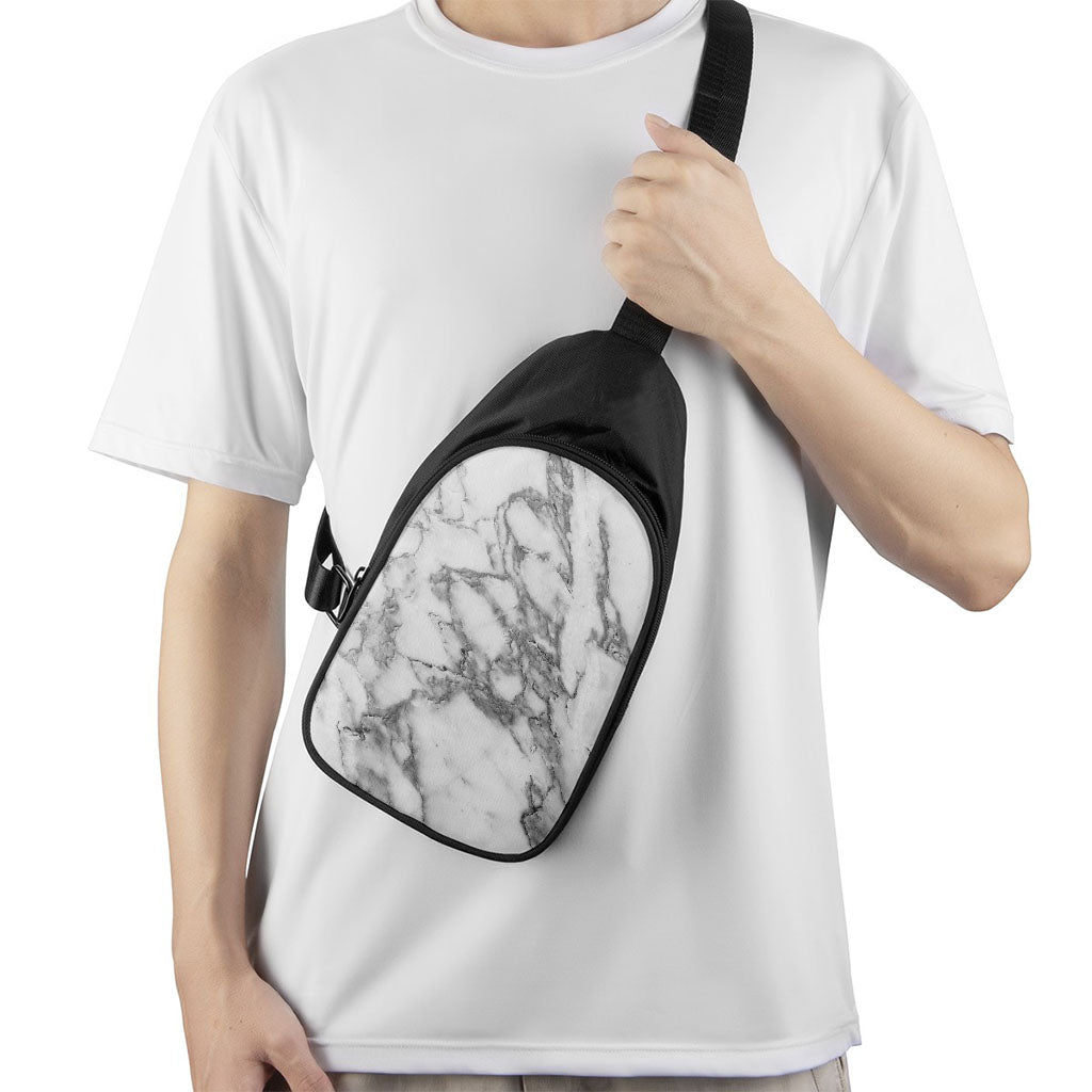 White Gray Marble Print Chest Bag