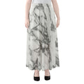 White Gray Marble Print Chiffon Maxi Skirt