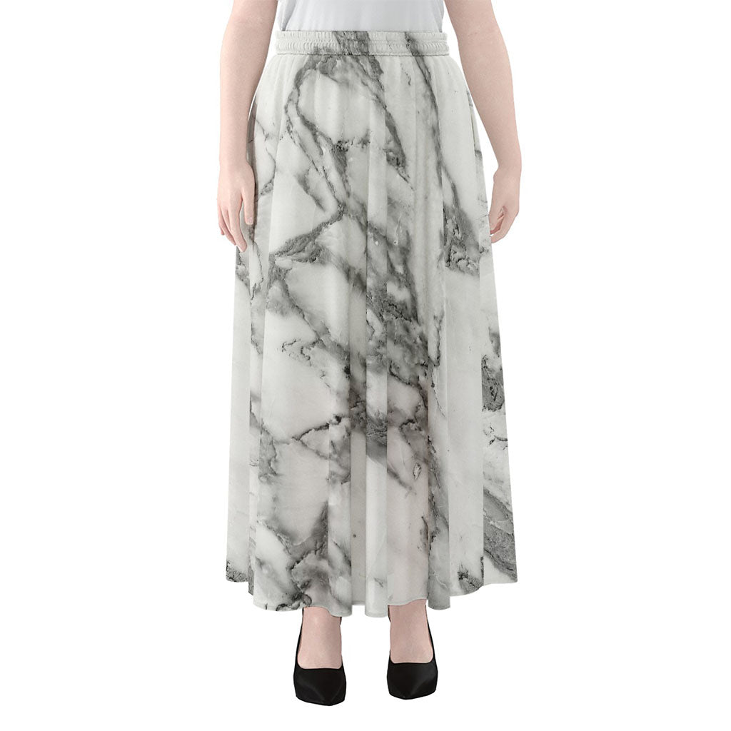 White Gray Marble Print Chiffon Maxi Skirt