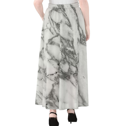 White Gray Marble Print Chiffon Maxi Skirt
