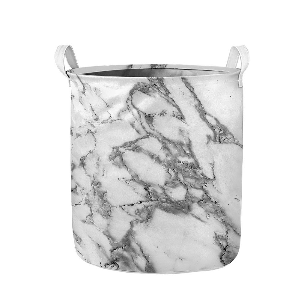 White Gray Marble Print Collapsible Laundry Basket