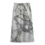 White Gray Marble Print Cotton Front Slit Maxi Skirt
