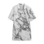 White Gray Marble Print Cotton Hawaiian Shirt