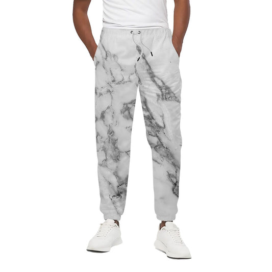 White Gray Marble Print Cotton Pants
