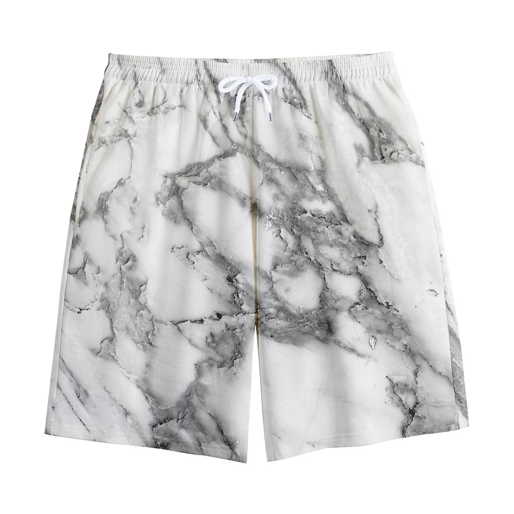 White Gray Marble Print Cotton Shorts