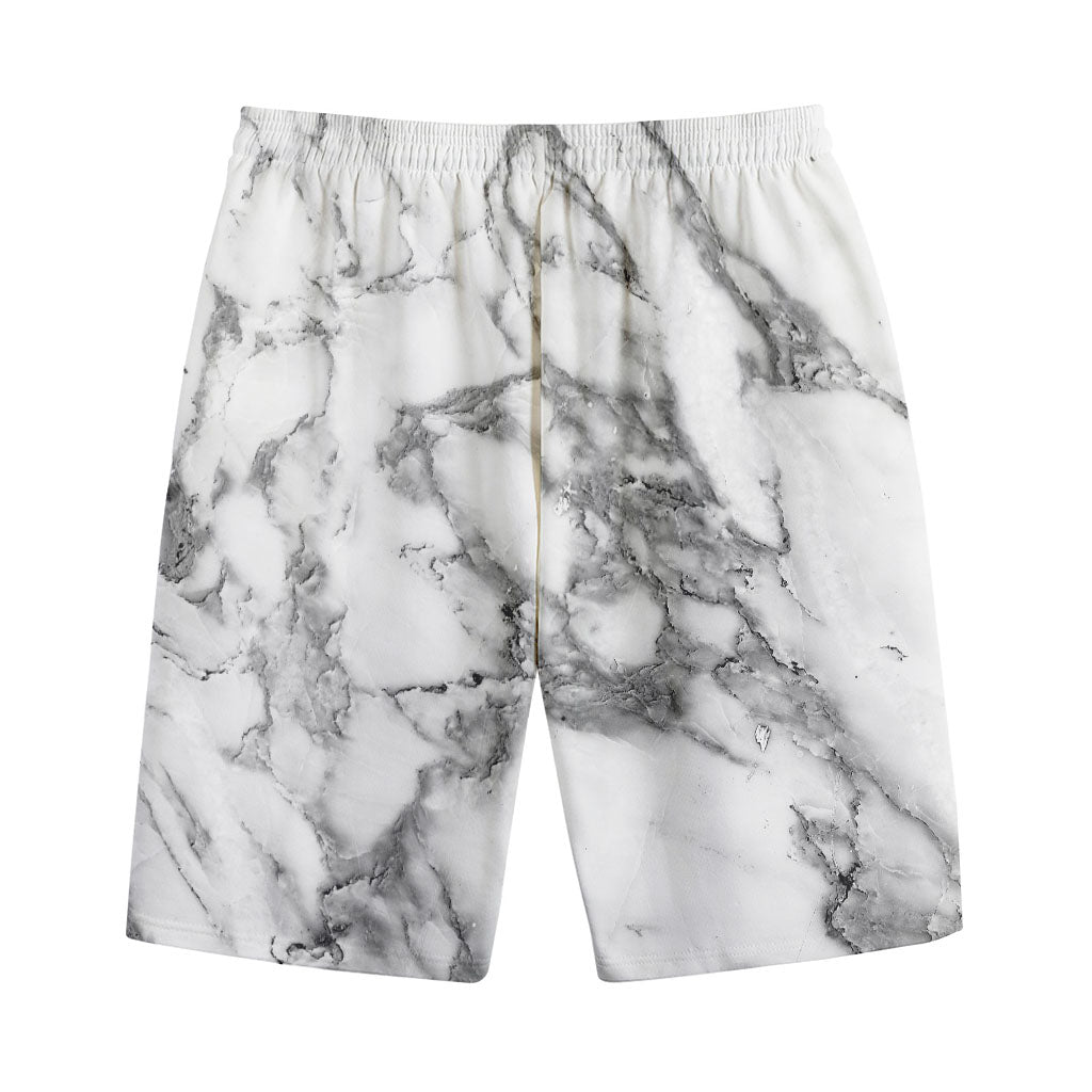 White Gray Marble Print Cotton Shorts