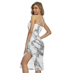 White Gray Marble Print Cross Back Cami Dress