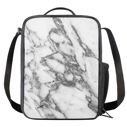 White Gray Marble Print Crossbody Lunch Bag