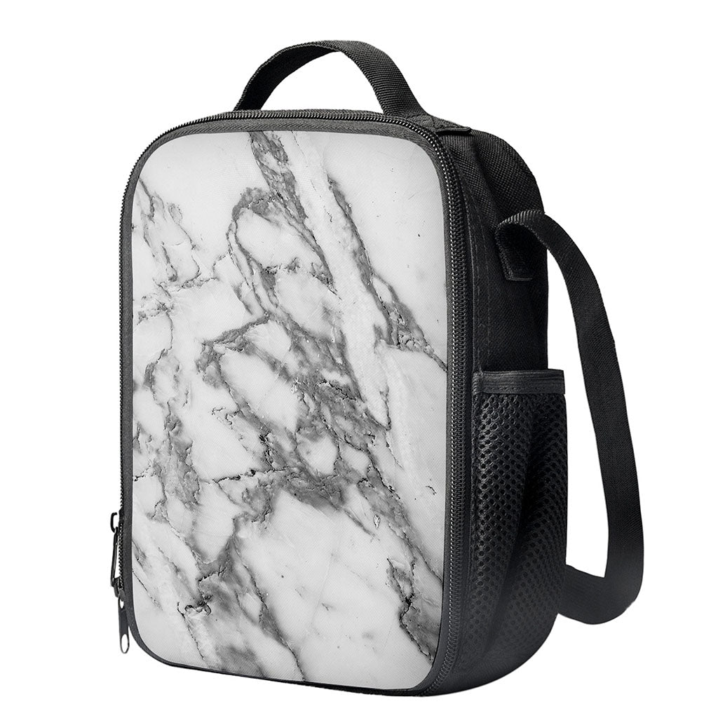 White Gray Marble Print Crossbody Lunch Bag