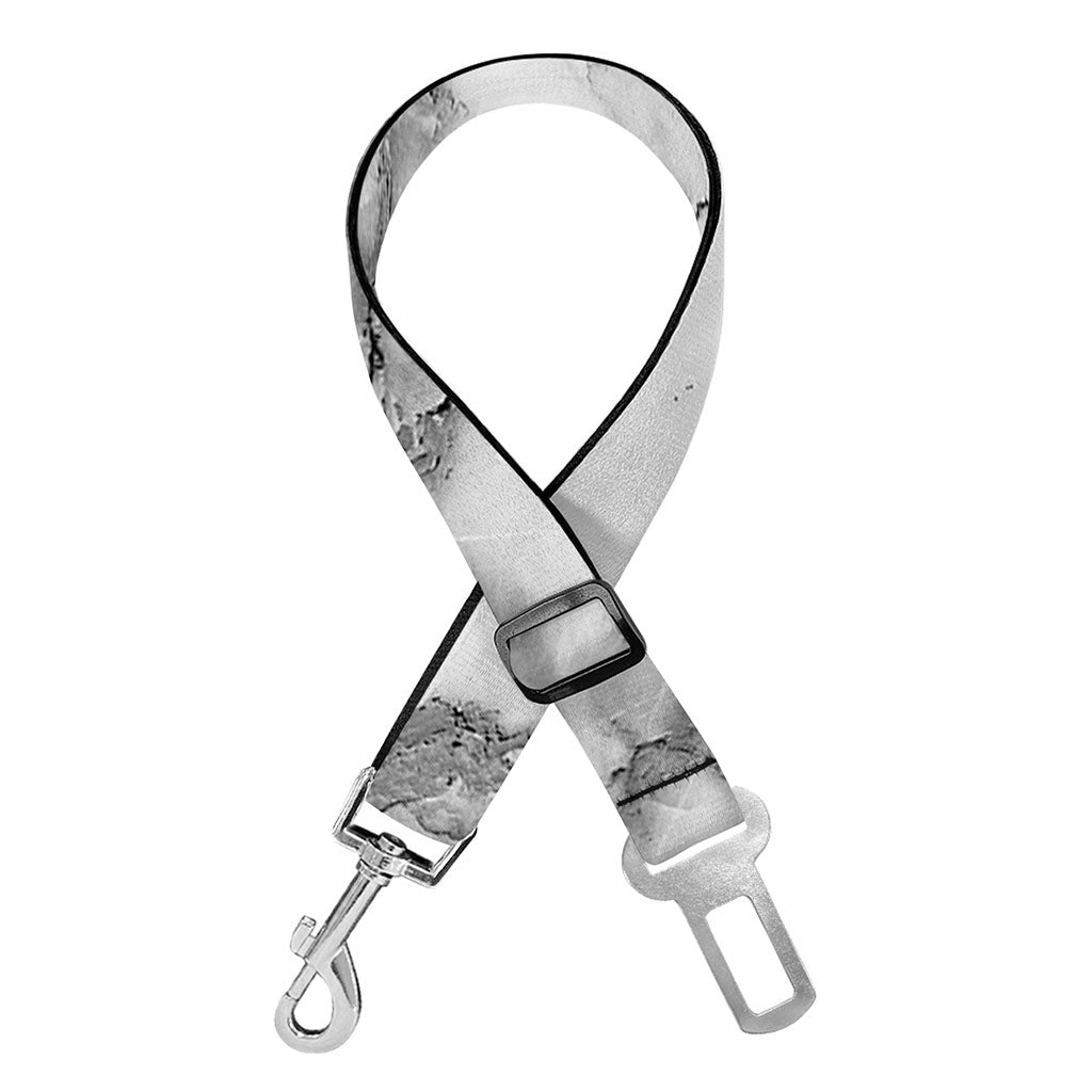 White Gray Marble Print Dog Seat Belt