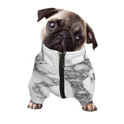 White Gray Marble Print Dog Zip Up Jacket