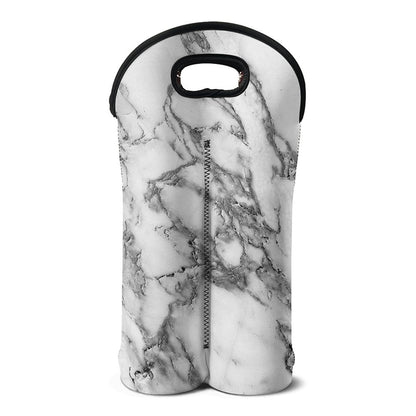 White Gray Marble Print Double Neoprene Wine Tote