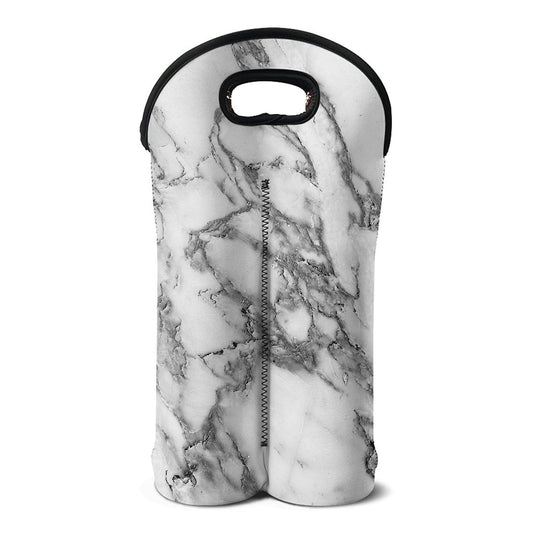 White Gray Marble Print Double Neoprene Wine Tote