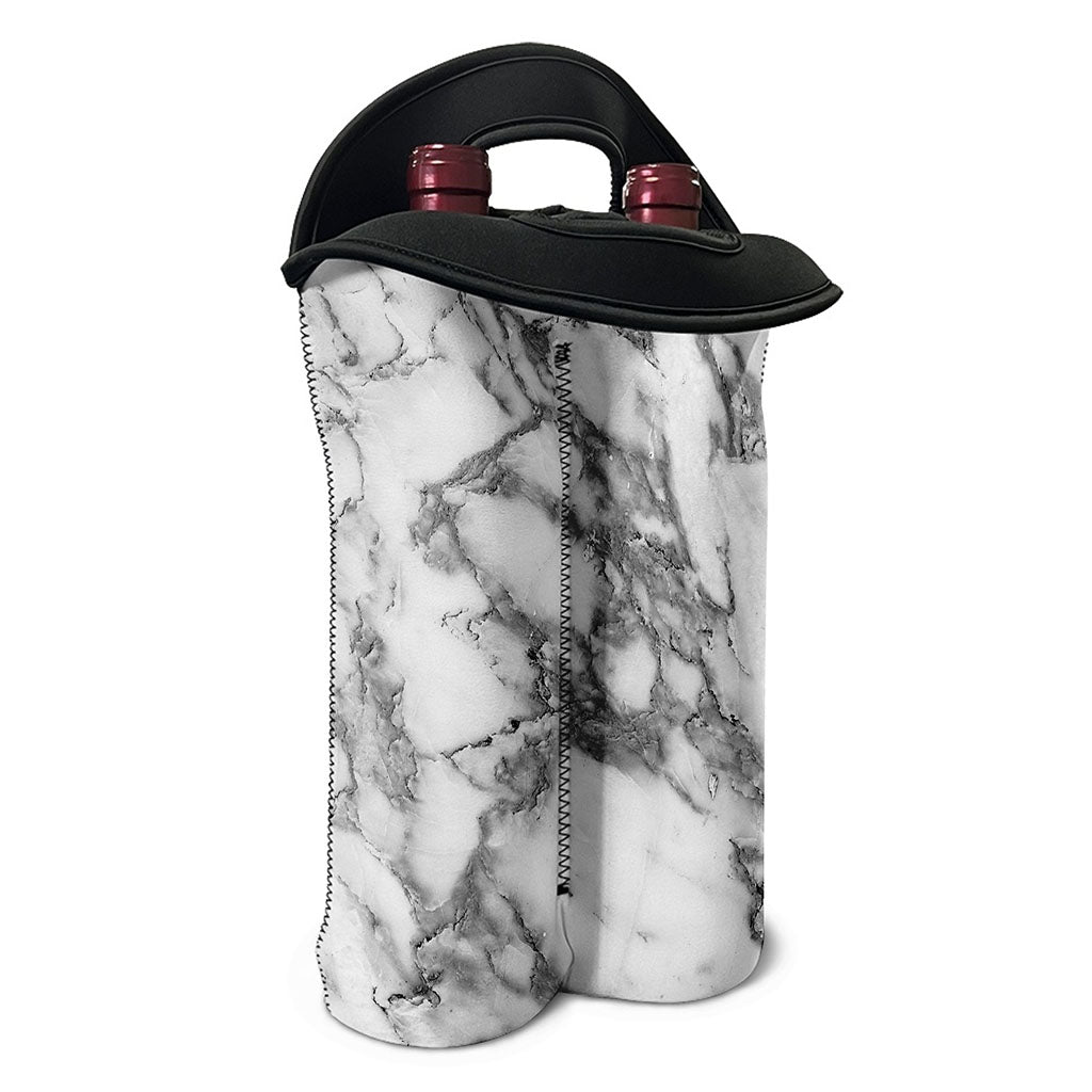 White Gray Marble Print Double Neoprene Wine Tote