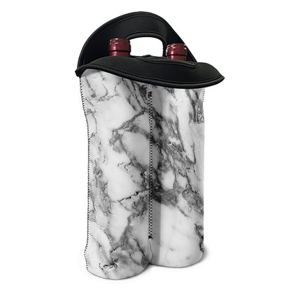 White Gray Marble Print Double Neoprene Wine Tote