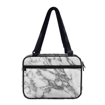 White Gray Marble Print Double Strap Bible Bag