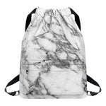 White Gray Marble Print Drawstring Backpack