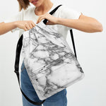 White Gray Marble Print Drawstring Backpack