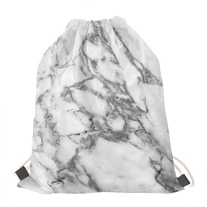 White Gray Marble Print Drawstring Bag