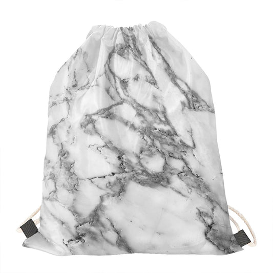White Gray Marble Print Drawstring Bag