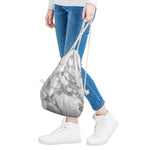 White Gray Marble Print Drawstring Bag