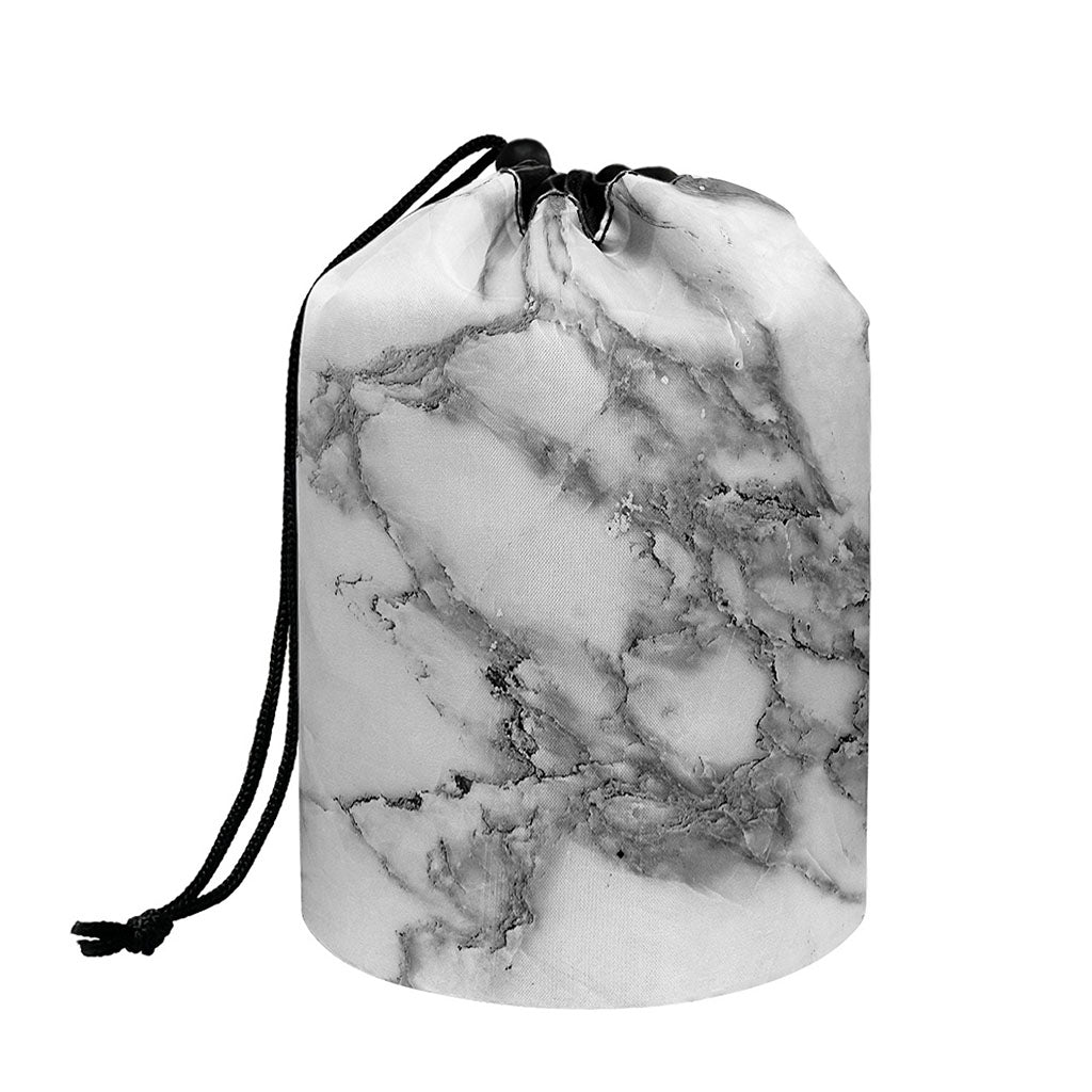 White Gray Marble Print Drawstring Makeup Bag