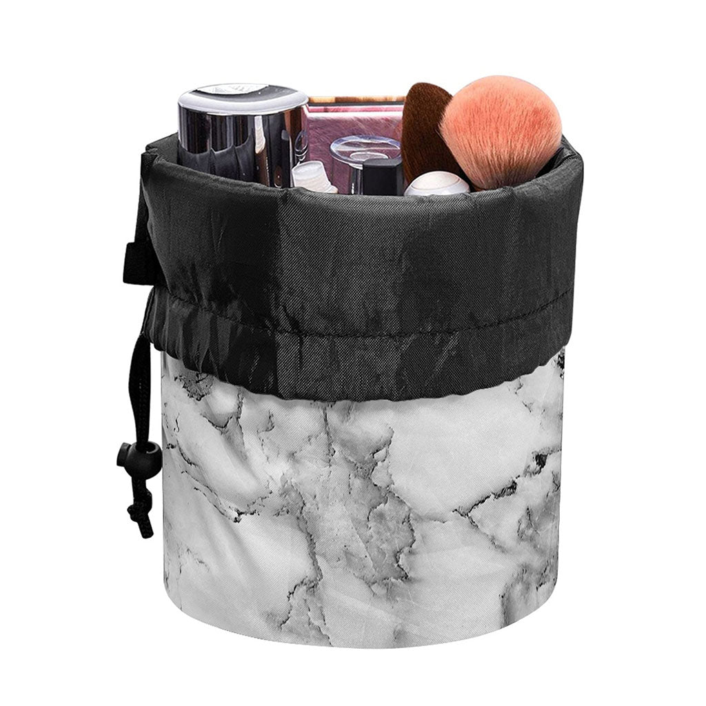White Gray Marble Print Drawstring Makeup Bag
