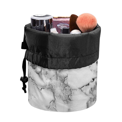 White Gray Marble Print Drawstring Makeup Bag