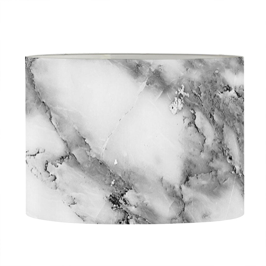 White Gray Marble Print Drum Lamp Shade