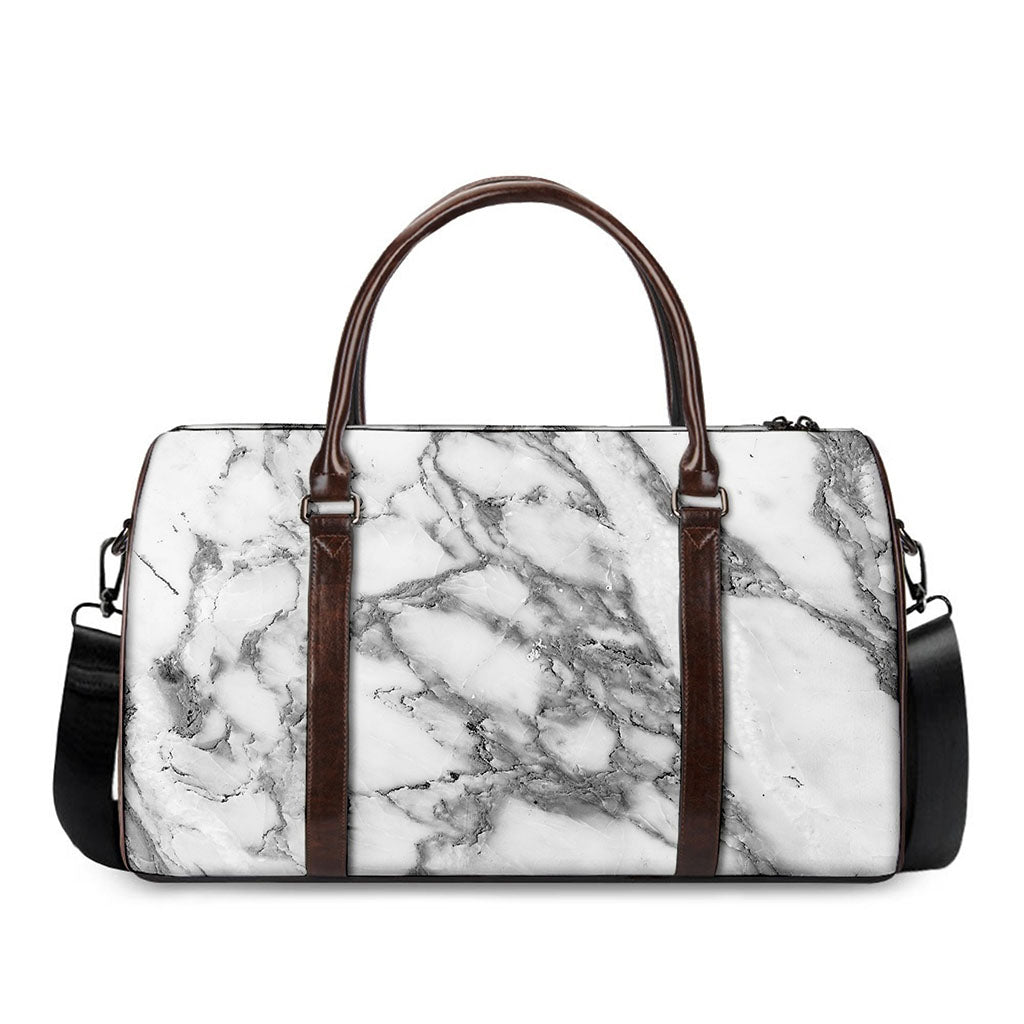 White Gray Marble Print Duffle Bag