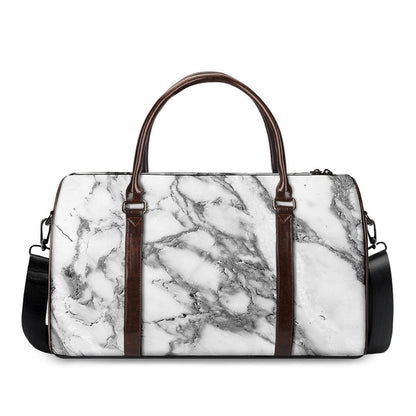 White Gray Marble Print Duffle Bag