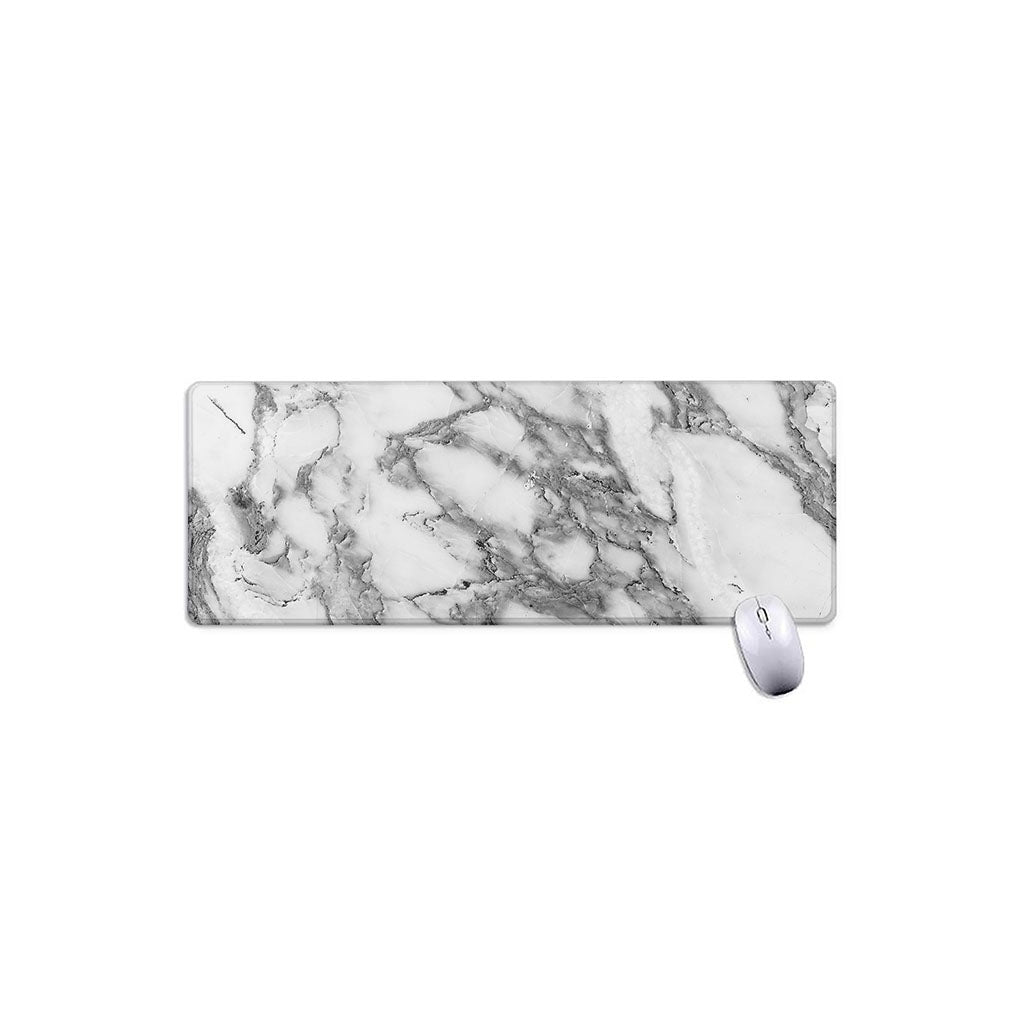 White Gray Marble Print Extended Mouse Pad