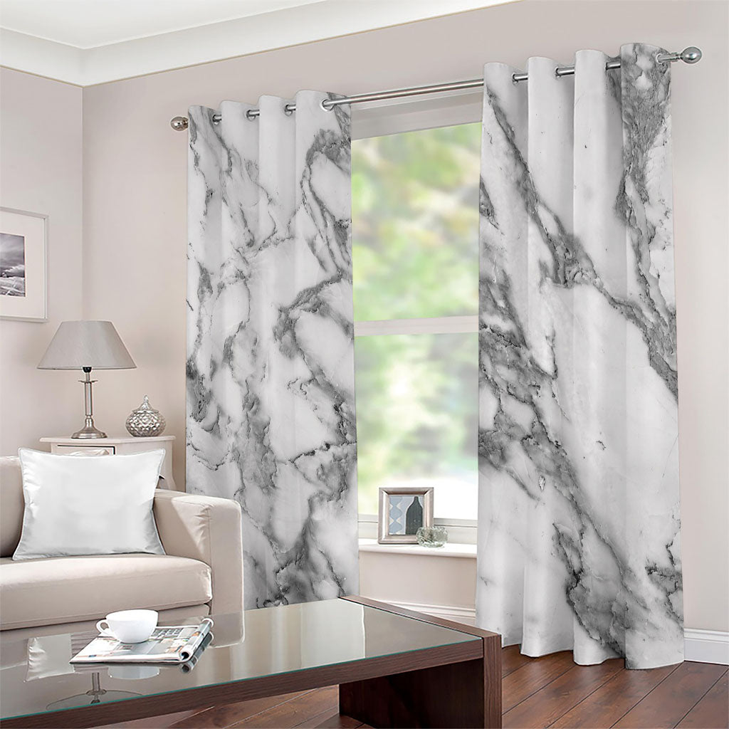 White Gray Marble Print Extra Wide Grommet Curtains
