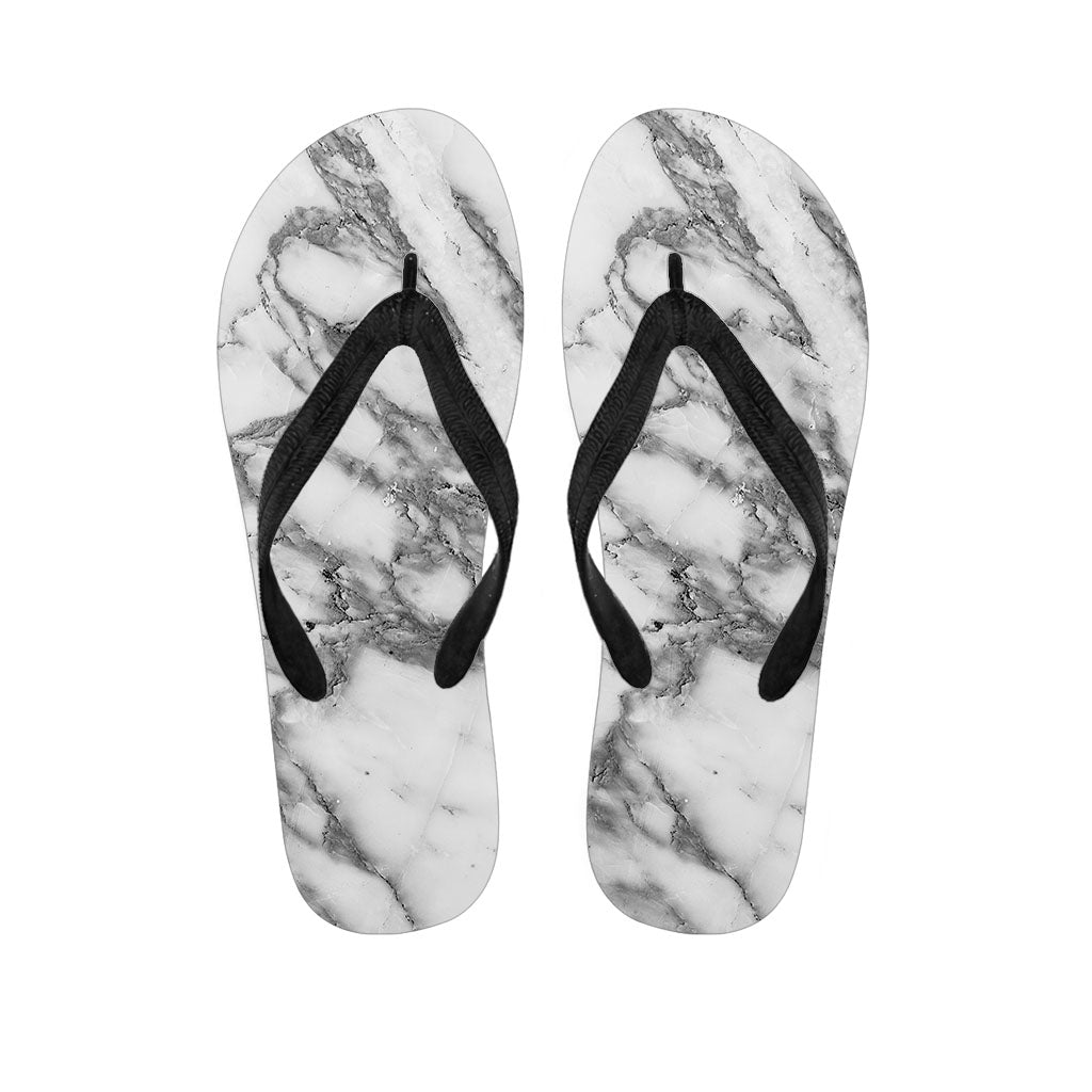 White Gray Marble Print Flip Flops