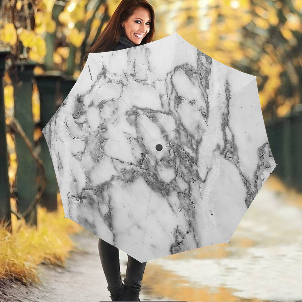 White Gray Marble Print Foldable Umbrella