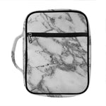 White Gray Marble Print Front Pocket Bible Bag