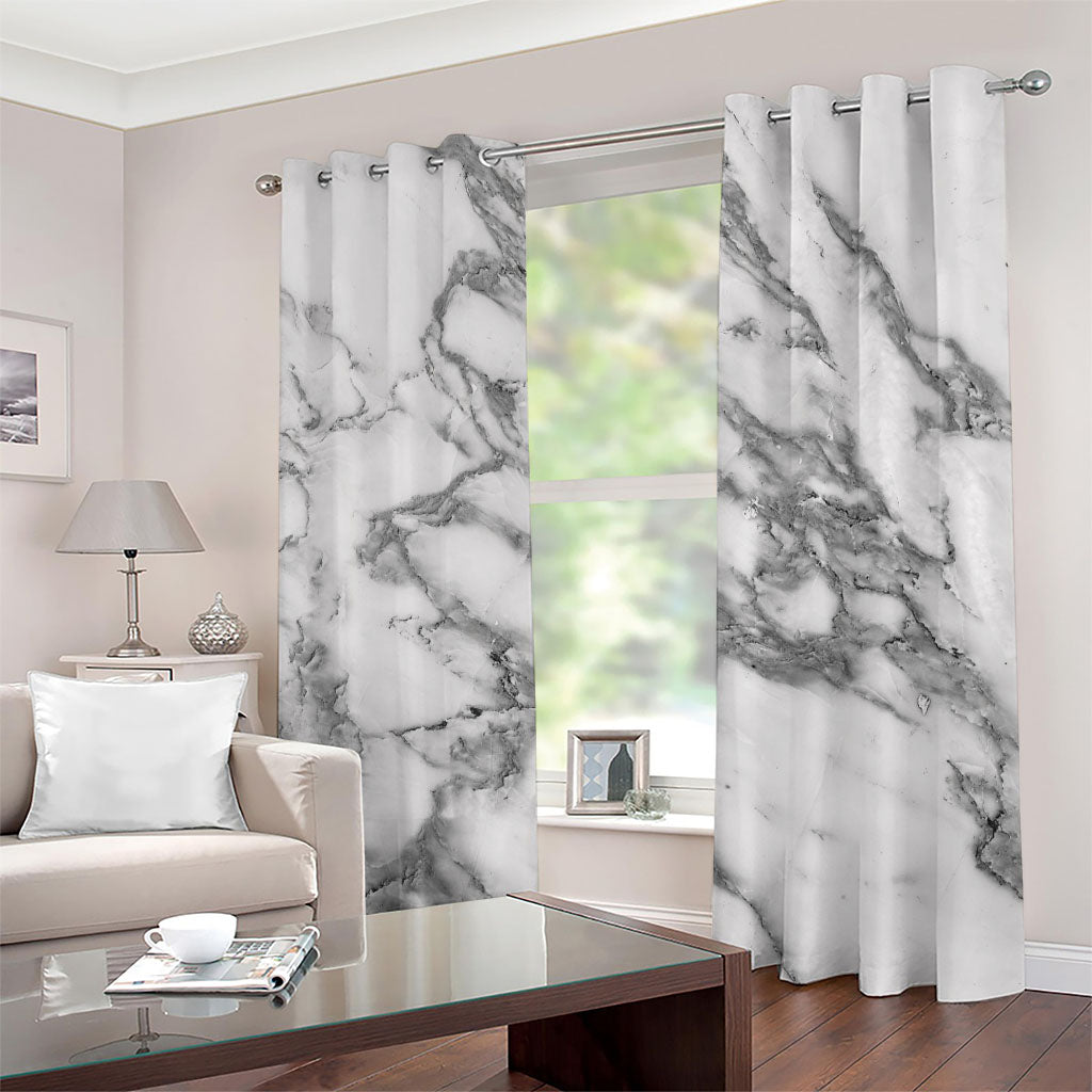 White Gray Marble Print Grommet Curtains