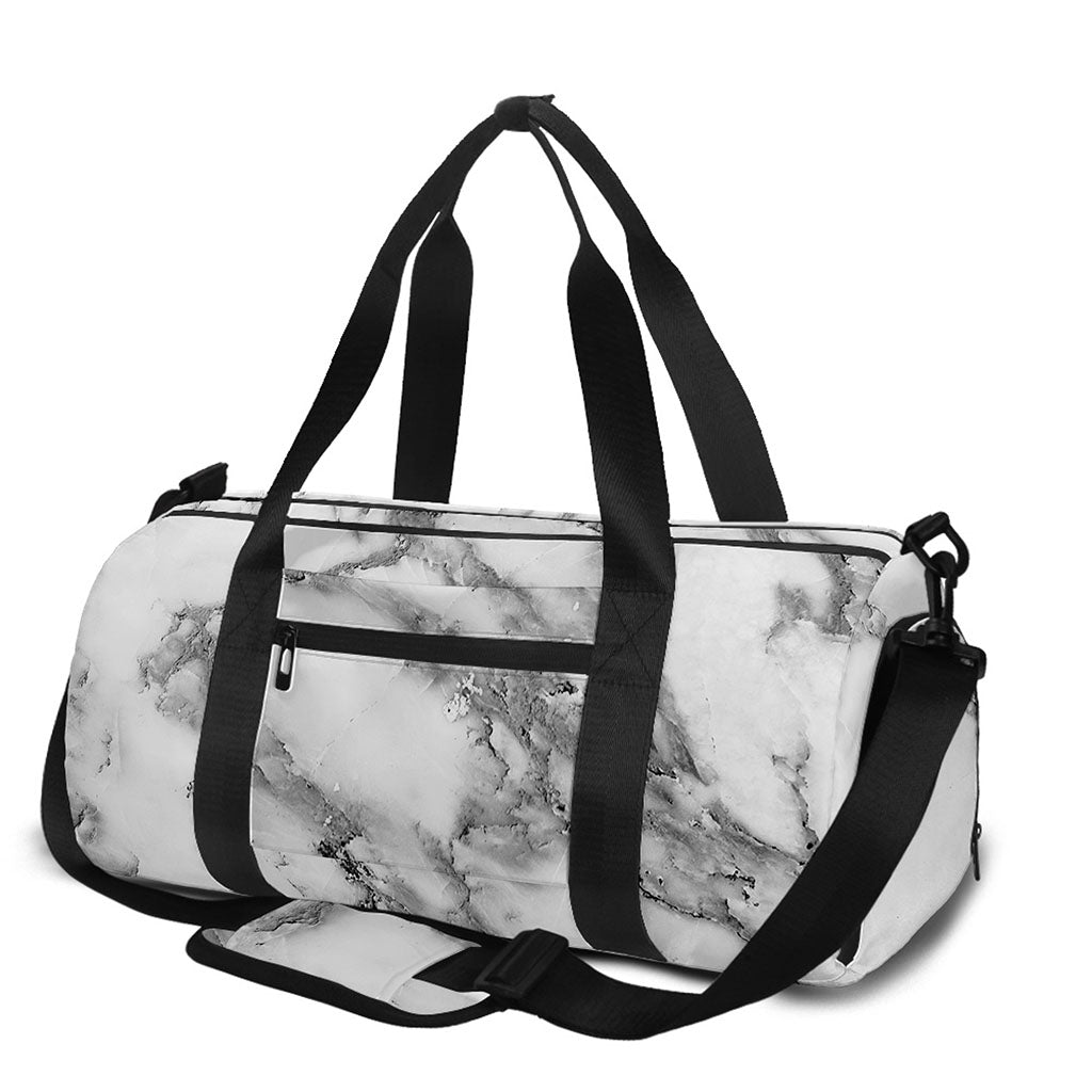 White Gray Marble Print Gym Bag