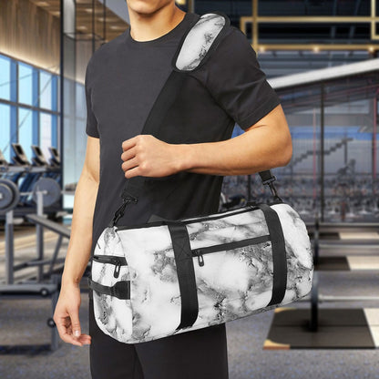 White Gray Marble Print Gym Bag