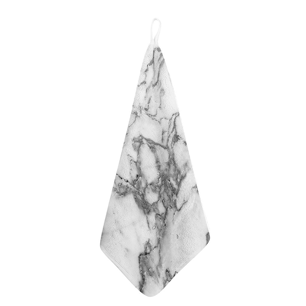 White Gray Marble Print Hand Towel