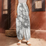 White Gray Marble Print Harem Pants