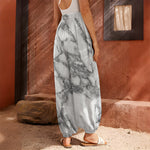 White Gray Marble Print Harem Pants