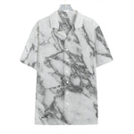White Gray Marble Print Hawaiian Shirt