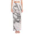 White Gray Marble Print High Slit Maxi Skirt