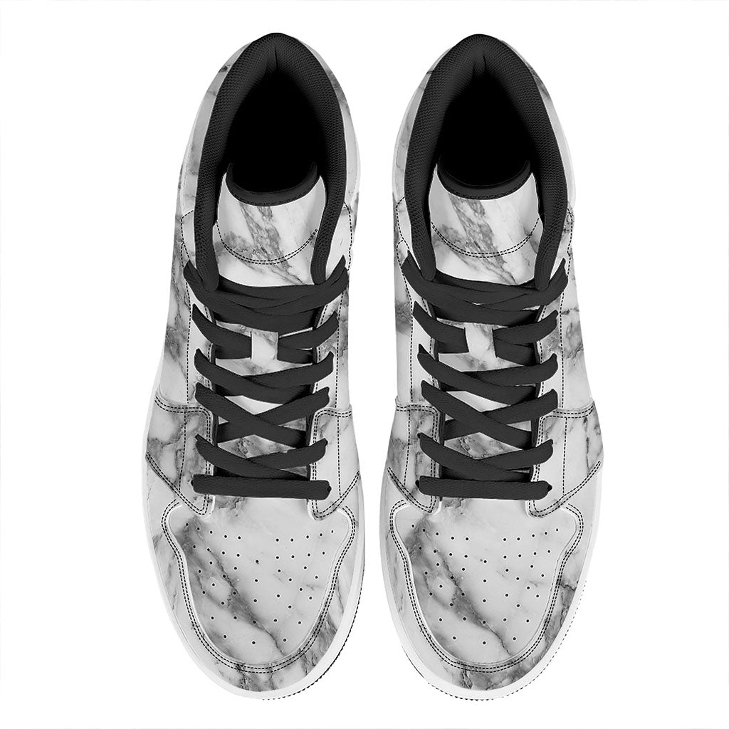 White Gray Marble Print High Top Leather Sneakers